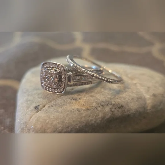 Diamond Wedding Ring Set | Size 7, 6.75 | 925 Sterling Silver | 0.51 ctw - Picture 14 of 16